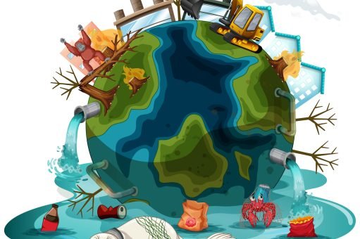 Poster design with pollutions on earth illustration